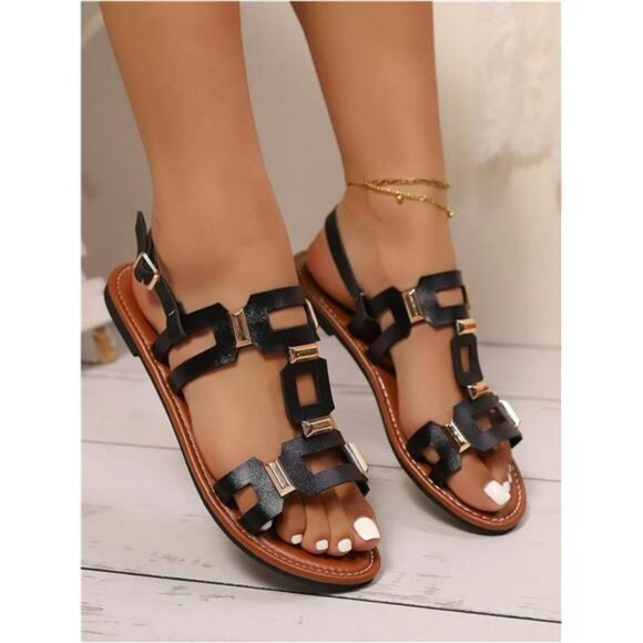 Womens flat sandals open toe ankle strap summer slides beach casual shoes - Picture 2 of 6